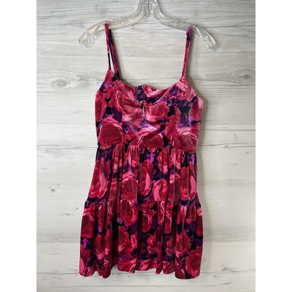 Violet Weekend Dress Womens 5/6 Pink Red Black Velvet Floral Sleeveless Lined - Picture 1 of 11